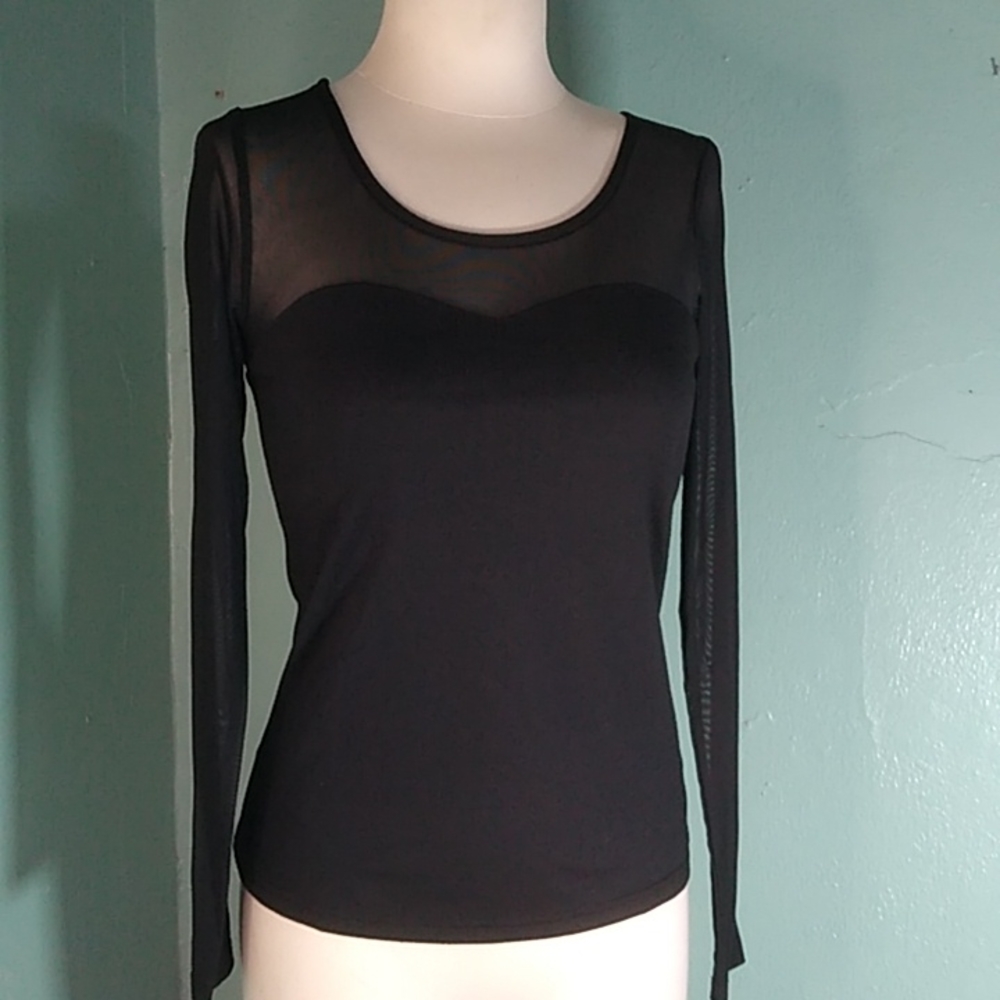 #282 BNWT Allegra K Black Ladies Small mesh princess top